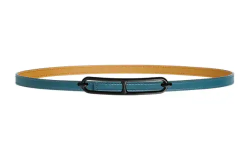 HERMES Roulis Calfskin Leather Belts Women's Blue Width 1.3cm