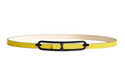 HERMES Smooth Buckle Roulis Swift And Epsom Calfskin Leather Belts Women's Lime/Cream White Width 1.3cm