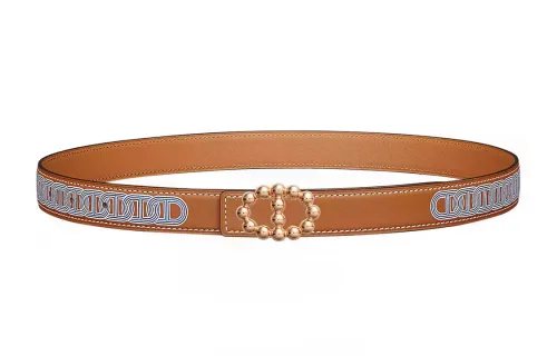 HERMES Calfskin Leather Belts Women's Gold/White/Indigo, Black, And White Width 2.4cm