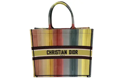 DIOR Stripes Rainbow Tote Bag, Shopping Bag, Handbag Large Women's Multicolor