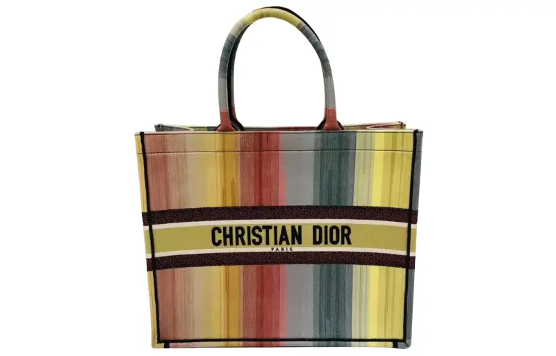 DIOR Stripes Rainbow Tote Bag, Shopping Bag, Handbag Large Women's Multicolor