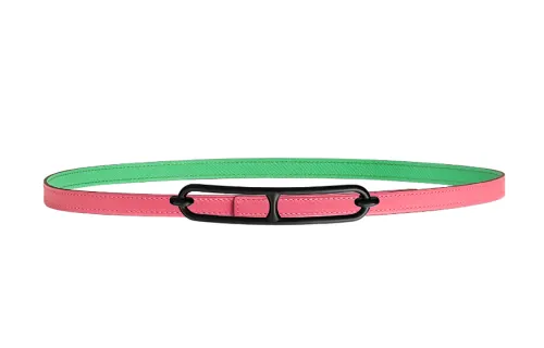 HERMES Roulis Calfskin Leather Belts Women's Rhododendron Pink/Comic Green 1.3cm