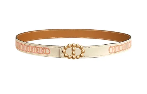 HERMES Bubble Calfskin Leather Belts Women's Cream White/Gold/Orange And Rose Width 2.4cm