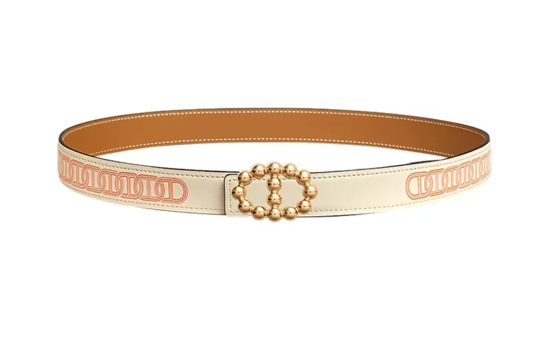 HERMES Bubble Calfskin Leather Belts Women's Cream White/Gold/Orange And Rose Width 2.4cm