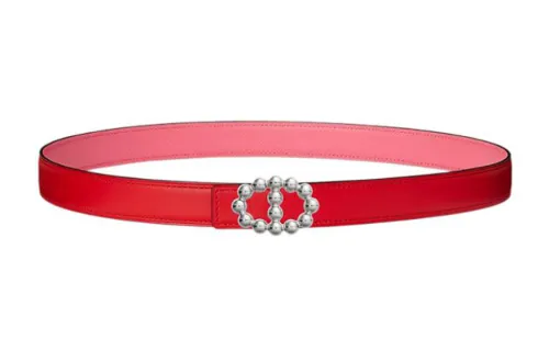 HERMES Bubble Calfskin Leather Belts Women's Pink Width 24mm