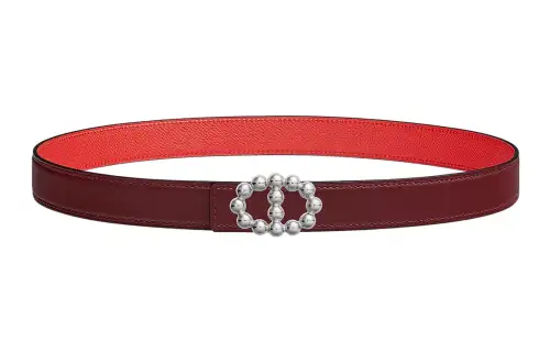 HERMES Double sided Swift Calfskin Leather Belts Women's Red Width 2.4cm