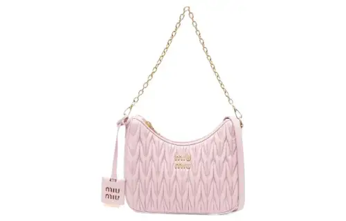 MIU MIU Matelassé Soft Sheep Leather Crossbody Bag, Shoulder Bag Women's Pink