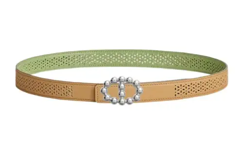 HERMES Metal, Palladium Plated Calfskin Leather Belts Women's Width 2.4 Cm