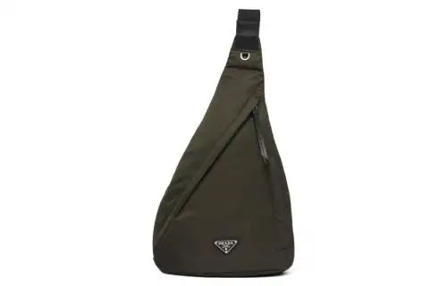 PRADA Re Nylon Fabric One Shoulder Sling Bag Men's Khaki