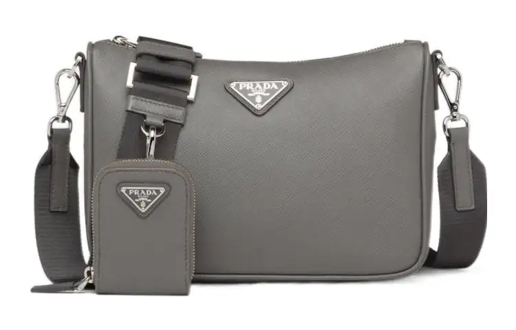 PRADA Saffiano Leather Crossbody Bag, Shoulder Bag Men's Marble Gray