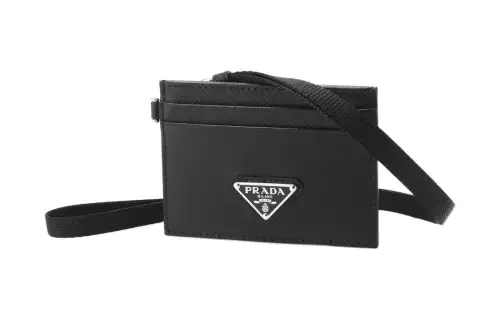 PRADA Leather Card Holder Men's Black