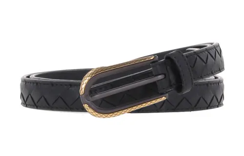 Bottega Veneta Calfskin Leather Belts Women's Black 3cm