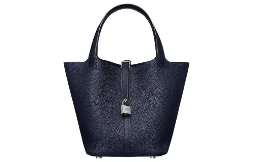 HERMES Picotin Lock Clemence Swift Leather Basket Bag, Bucket Bag, Handbag 22 Women's 2Z Bleu Nuit Midnight Blue