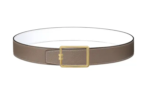 HERMES Tube H & Epsom Calfskin Leather Belts Men's Elephant Gray/White 3.8cm