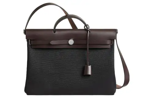 HERMES Herbag Zip Canvas With Hunter Cow Leather Shoulder Bag, Crossbody Bag, Handbag 39 Unisex Black/Ebony