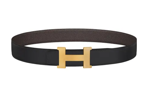 HERMES Constance Metal Calfskin Leather Belts Men's Width 3.8cm