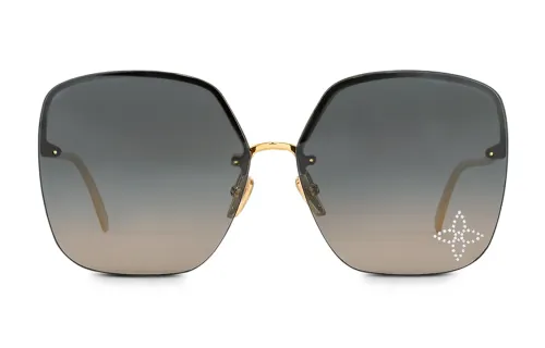 LOUIS VUITTON Square Metal Irregular Shape Sunglasses Women's Gold