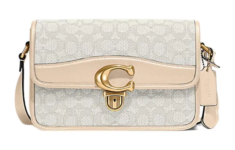 COACH Studio Cow Leather With Textile Envelope Bag, Shoulder Bag Women's Ivory White