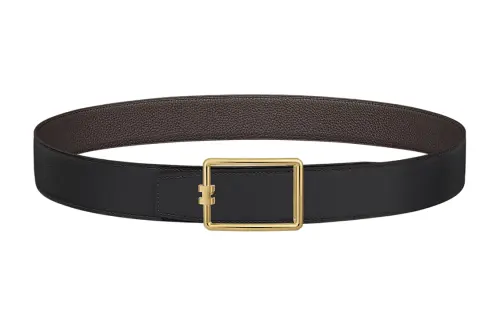 HERMES Tube H Metal Calfskin Leather Belts Men's Width 3.8cm