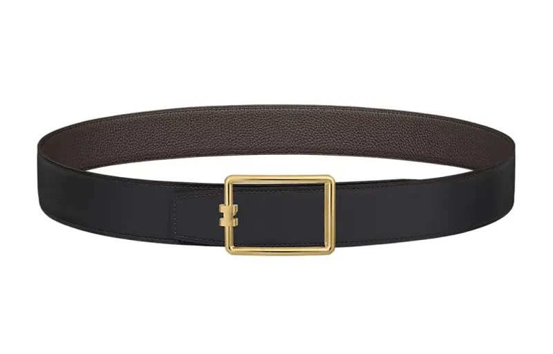 HERMES Tube H Metal Calfskin Leather Belts Men's Width 3.8cm