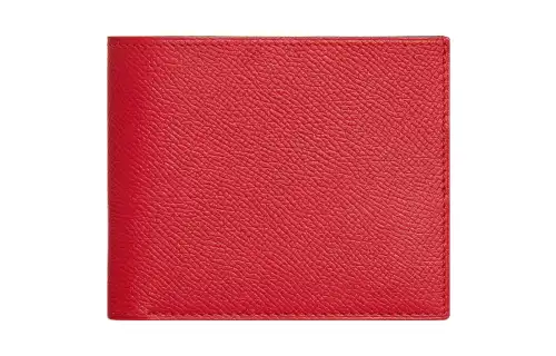 HERMES HISTOIRE NATURELLE Flap Closure Calfskin With Mysore Calfskin Crocodile Leather Wallet Women's Red