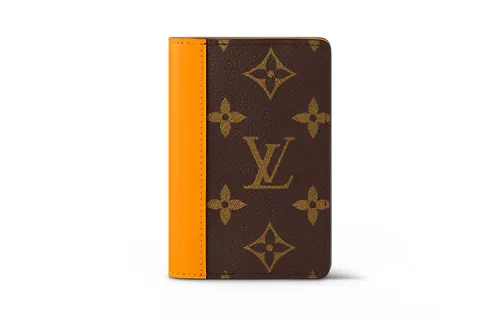 LOUIS VUITTON Men Pocket Organizer Wallet Card Holder Brown/Orange