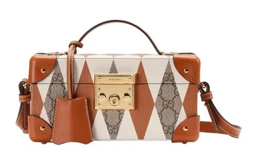 GUCCI Leather Paneled Canvas Wrist Watch Box, Handbag, Shoulder Bag, Crossbody Bag Regular Women's Brown/White