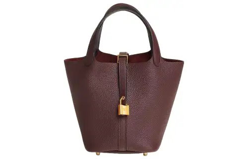 HERMES Picotin Lock Taurillon Clemence Leather Basket Bag, Bucket Bag, Handbag 18 Women's Saddle Red & Black Tweed