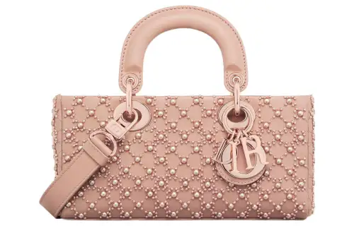 DIOR Lady D JOY Calfskin With Cannage Embroidery Handbag, Shoulder Bag, Crossbody Bag, Handbag Small Women's Pink