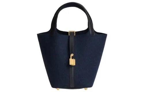 HERMES Picotin Lock Wool With Swift Calfskin Basket Bag, Bucket Bag, Handbag 18 Women's