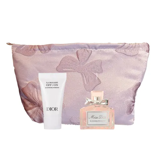 Dior, lipstick, perfume, cleansing milk, handheld fuchsia set with bow