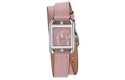 HERMES Cape Cod Collection Wrist Watches Quartz Movement Genuine Leather Strap Pink Watch Dial Women's Watch