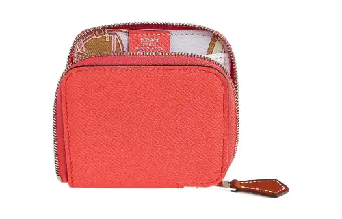 HERMES Silk'In Epsom With Barenia Calfskin Coin Purse Women's Texas Rose