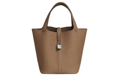 HERMES Picotin Lock Clemence Bullock Leather Basket Bag, Bucket Bag, Handbag 22 Women's 3G Alezan Chestnut