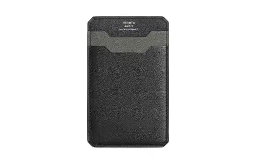 HERMES City Evergrain & Evercolor Calfskin Card Holder Women's Black Gray