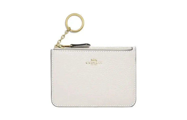 COACH Key Case Refined Pebbled Leather Card Holder Coin Purses Regular Women's White