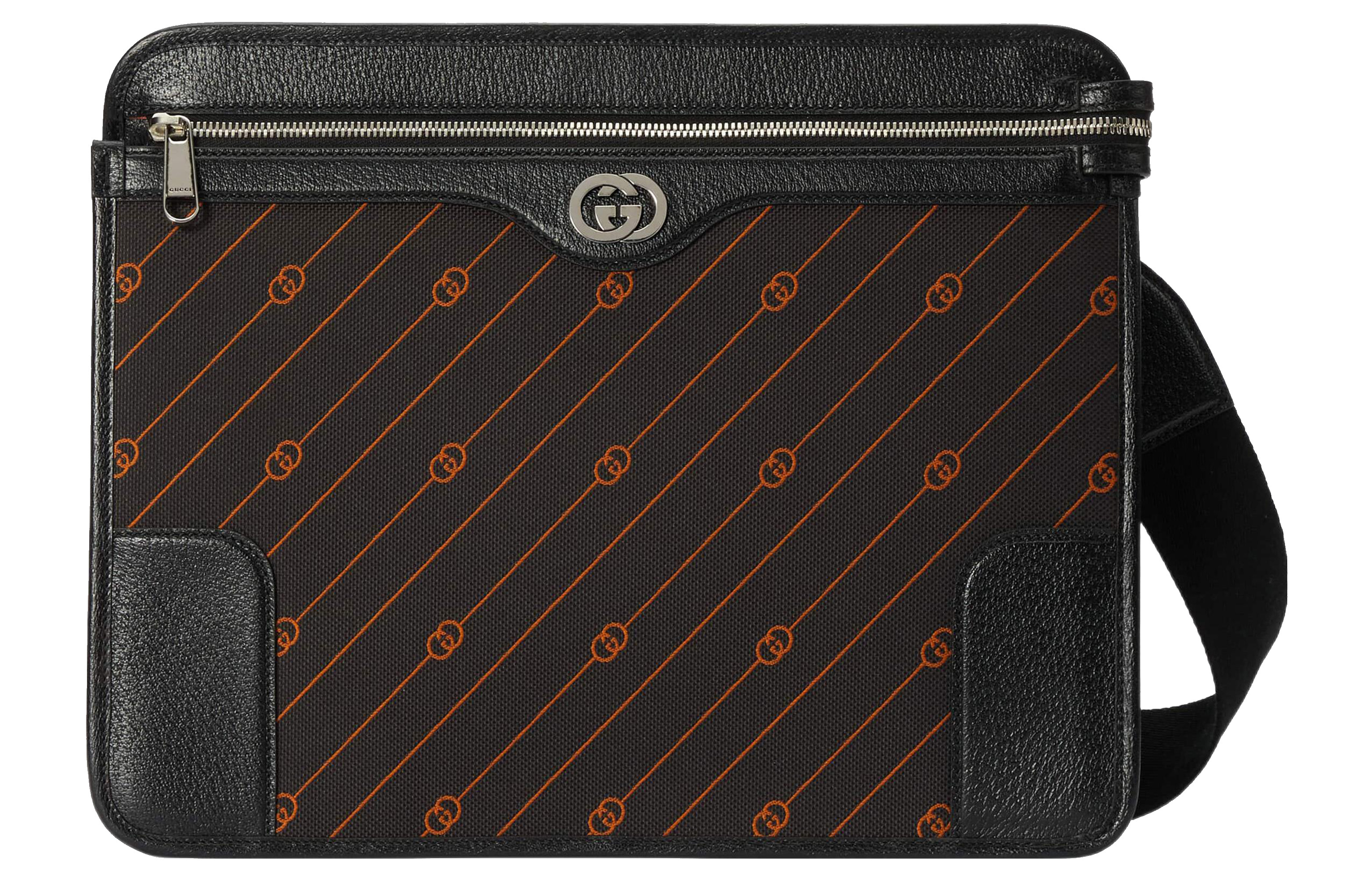 GUCCI Interlocking Jacquard With Leather Messenger Bag, Crossbody Bag, Shoulder Bag Men's