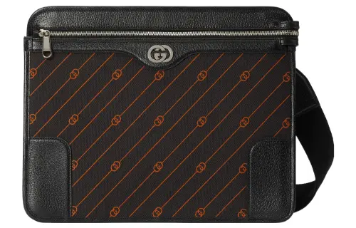 GUCCI Interlocking Jacquard With Leather Messenger Bag, Crossbody Bag, Shoulder Bag Men's
