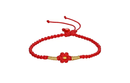 ZHOU LIU FU Jewelry Gold Fortune Bead A Small Red Flower Rope Bracelet Solid Gold Priced In Gram Bracelets Women's