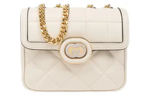 GUCCI Deco Leather Shoulder Bag Mini Women's White