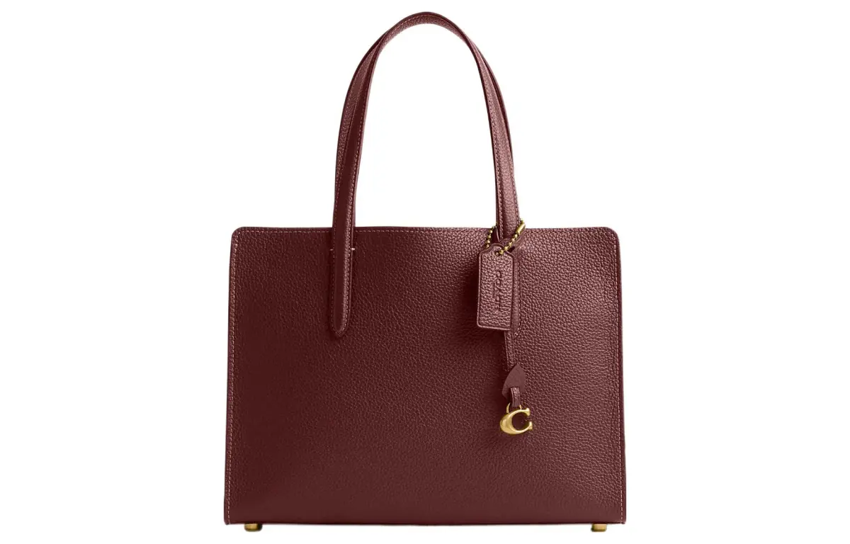 COACH Carter Pebbled Leather Tote Handbag Large Women's Brown Red