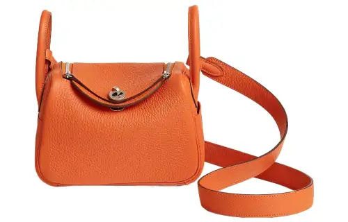 HERMES Lindy Taurillon Clemence Cow Leather Handbag 19 Women's 9J Feu Flame Orange