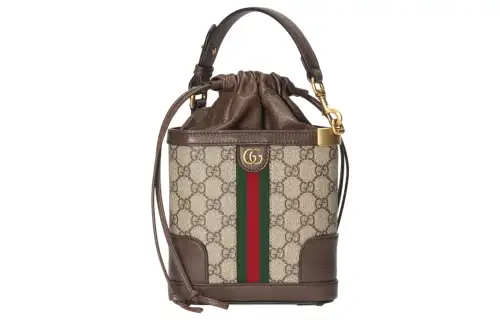 GUCCI Canvas With Leather Trim Bucket Bag, Handbag, Shoulder Bag, Crossbody Bag Women's Beige/Ebony
