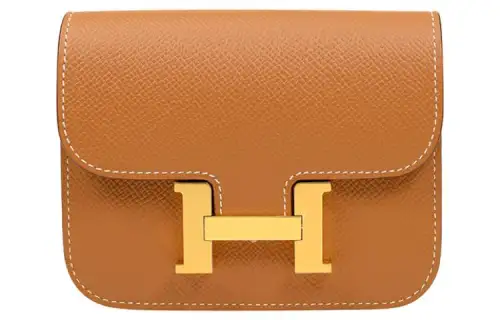 HERMES Constance Slim Gold tone Lock Epsom Calfskin Card Holder Fanny Pack Crossbody Bag Women's 1H Toffee