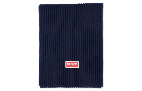 KENZO Logo Patch Ribbed Knit Scarf