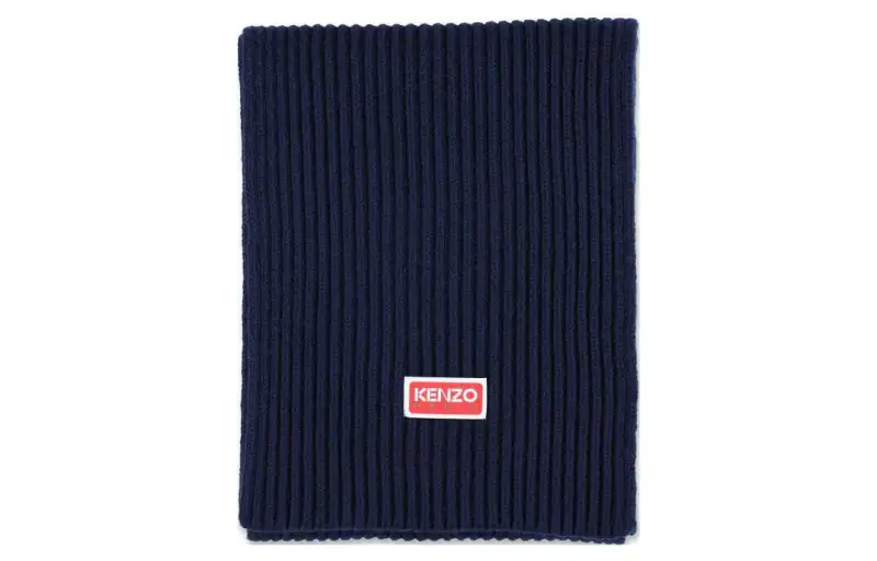 KENZO Logo Patch Ribbed Knit Scarf
