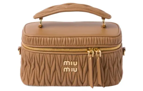 MIU MIU Matelassé Nappa Leather Portable Crossbody Bag, Shoulder Bag Women's Caramel Brown
