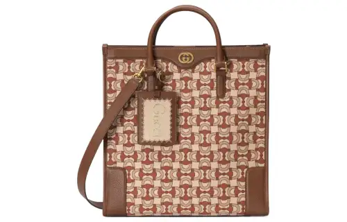 GUCCI Cotton Fabric With Leather Shoulder Bag, Crossbody Bag, Handbag Regular Men's Brown