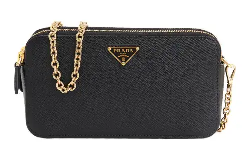 PRADA Cow Leather Chain Bag, Handheld Crossbody Bag, Shoulder Bag Women's Black