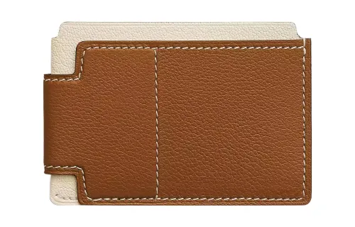 HERMES Evercolor Calfskin With Mysore Sheepskin Card Holder Women's Brown & White